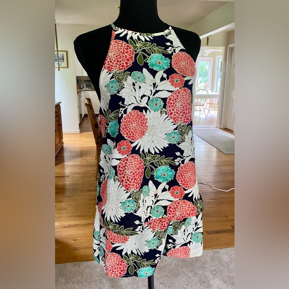 dee elle Floral Summer Halter Romper Turquoise Coral - Picture 3 of 14